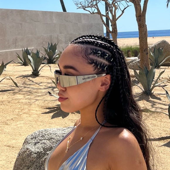 BALENCIAGA - MONO RECTANGLE SUNGLASSES IN SILVER - Picture 1 of 8